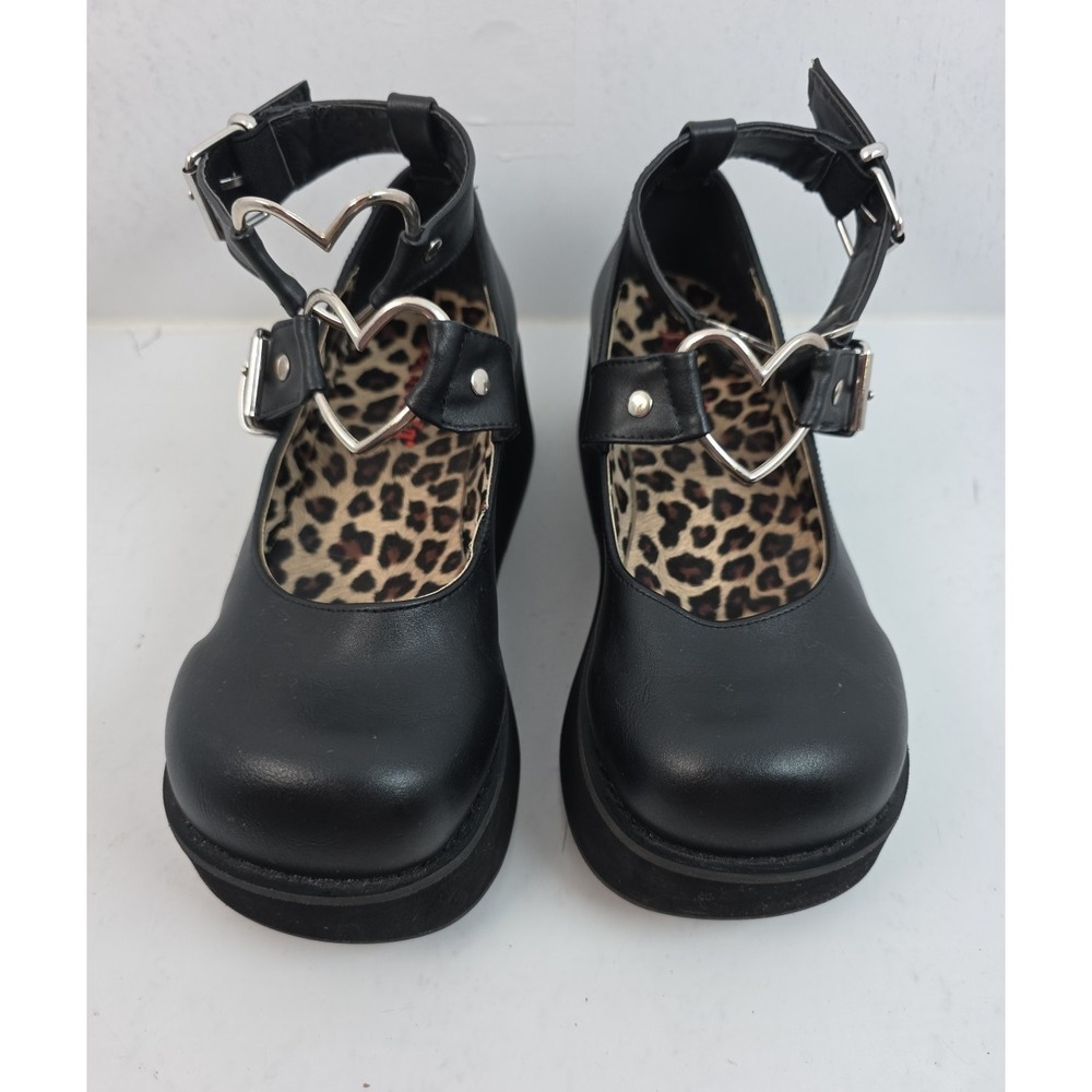 Demonia Sprite-02 Women's Size 8 Black Mary Janes Heart Buckles Platform Goth - Picture 11 of 11